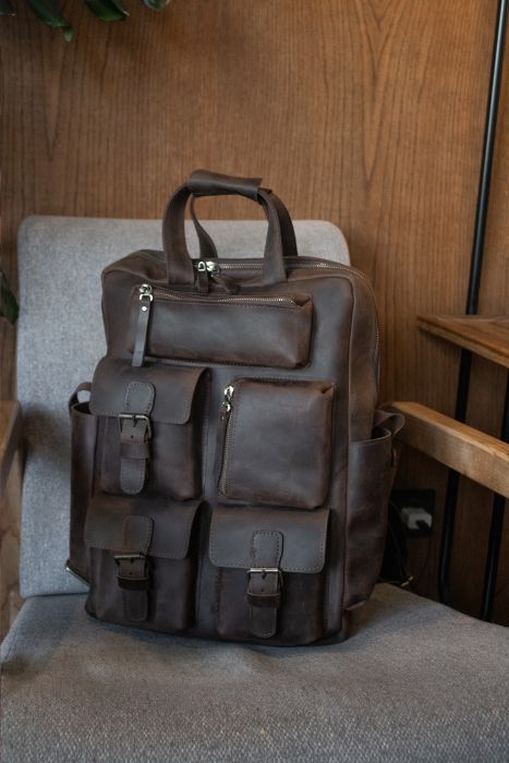 Шкіряний рюкзак JACOB з кишенями