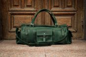 Круглая дорожная сумка из зелёной кожи Crazy Horse