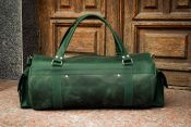 Круглая дорожная сумка из зелёной кожи Crazy Horse