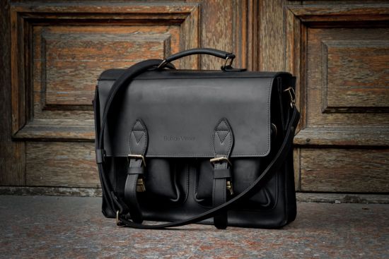 Бронкс портфель чоловічий чорного кольору з натуральної шкіри