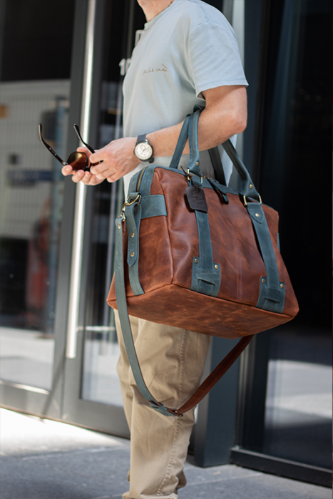 Шкіряний саквояж коричневий СтильМен для ноутбука 15 дюймів