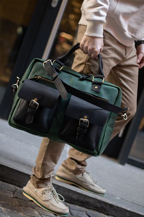 Шкіряний саквояж чоловічий Баффетт з кишенею для ноутбука