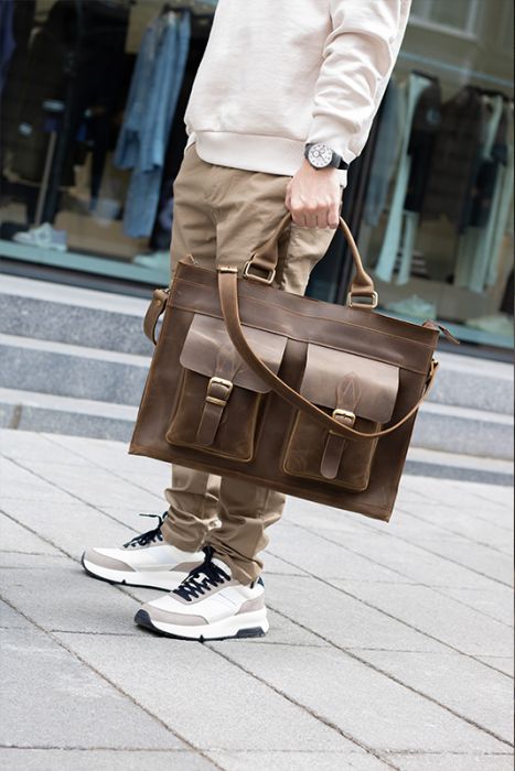 Шкіряна чоловіча сумка Еврі Дей оливкового кольору