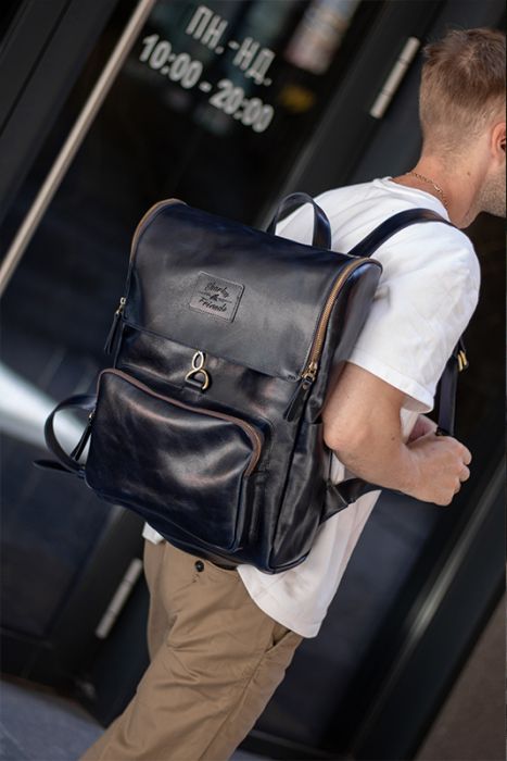 Чоловічий рюкзак Рим з натуральної шкіри синього кольору